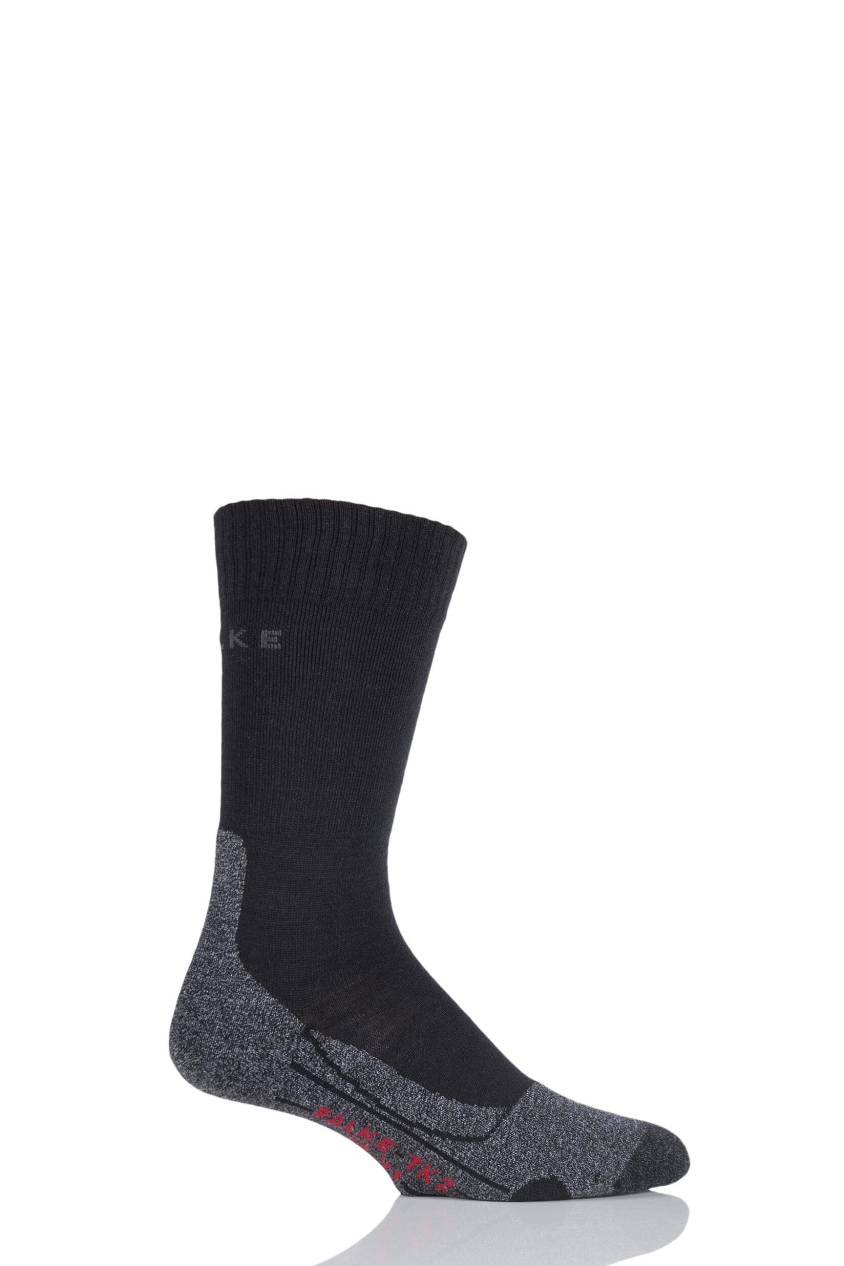 1 Pair Black TK2 Medium Volume Ergonomic Cushioned Trekking Socks Men's 5.5-7.5 Mens - Falke