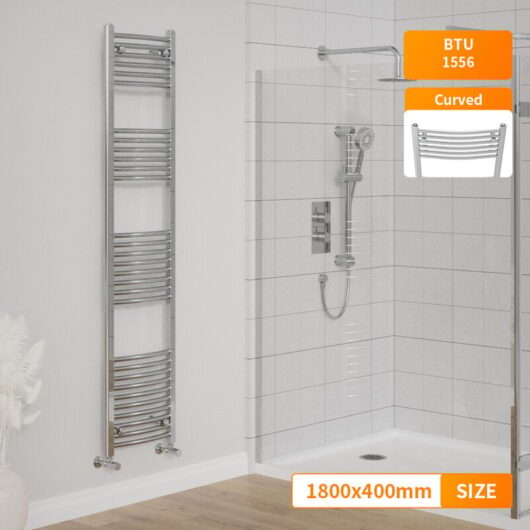 1800 x 400mm Bathroom Curved Heated Towel Rail Radiator Central Heating Chrome