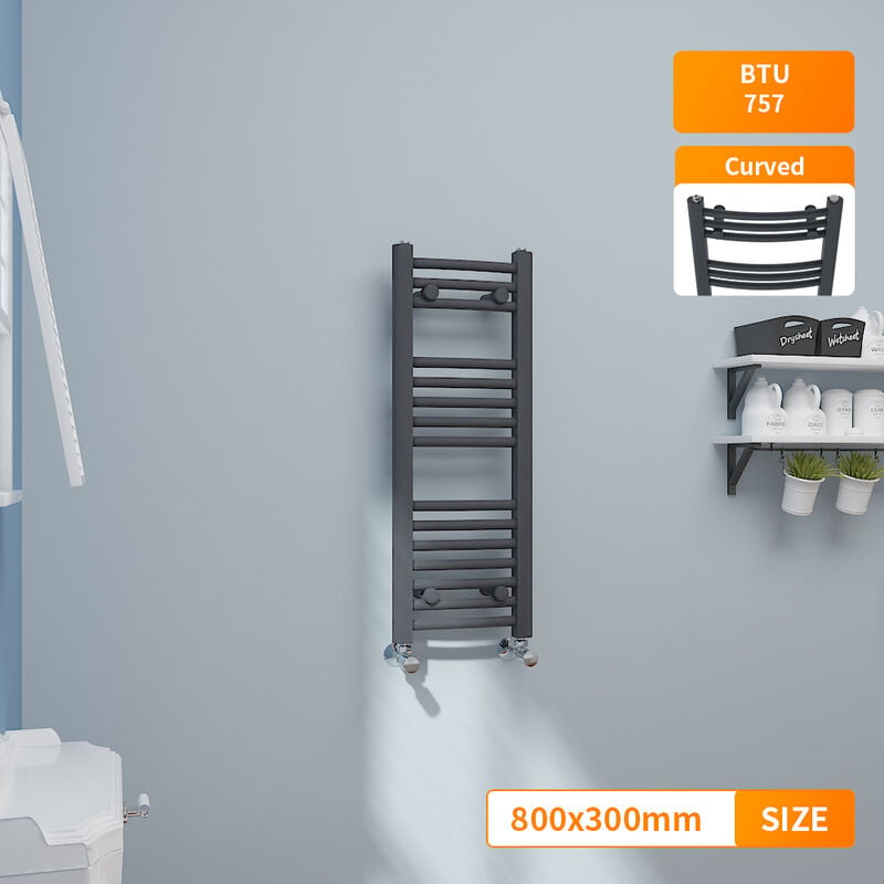 800x300mm Anthracite Curved Heated Towel Rail Radiator Bathroom Ladder Warmer Heating Rads