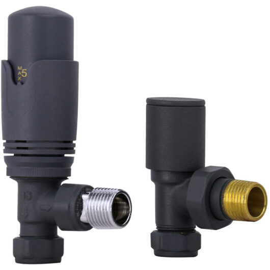 Anthracite Angled trv Thermostatic Designer Radiator Valve Central Heating Taps with Free Manual Angled Valve - NRG