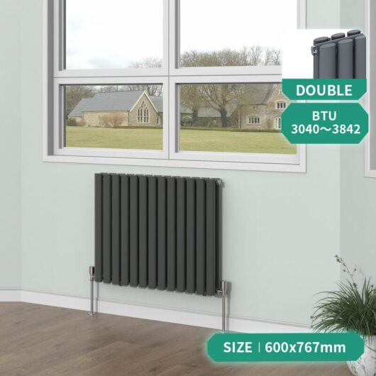 Anthracite Horizontal Oval Column Panel Designer Radiator Bathroom Central Heating 600x767mm Double