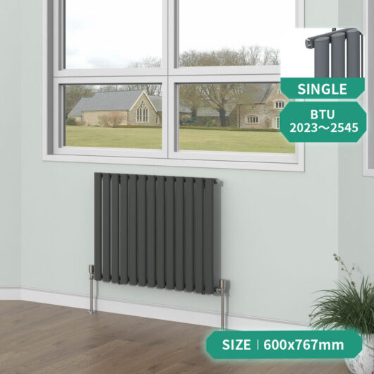 Anthracite Horizontal Oval Column Panel Designer Radiator Bathroom Central Heating 600x767mm Single
