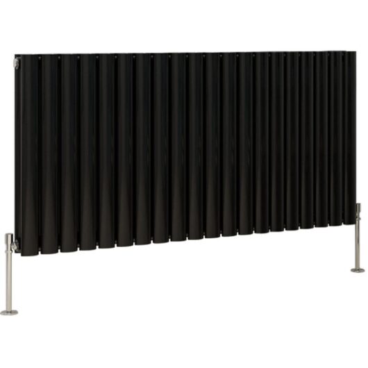 Designer Oval Column Radiator Bathroom Central Heating Rads Black with Angle Square Valve Horizontal Double 600x1180mm