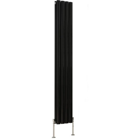 Designer Oval Column Radiator Bathroom Central Heating Rads Black with Angle Square Valve Vertical Double 1600x236mm
