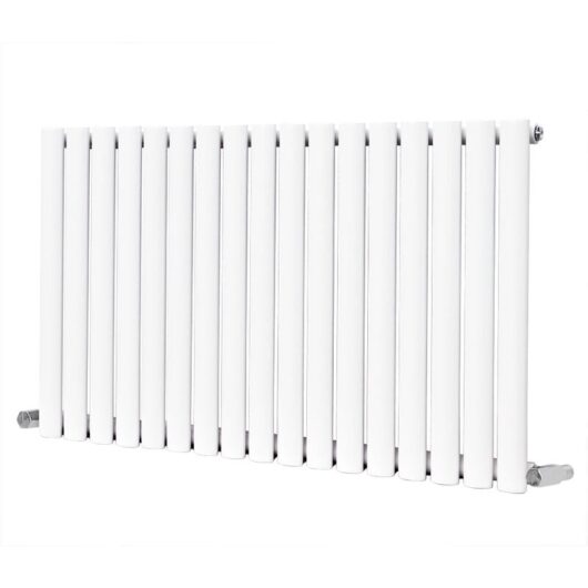 Designer Radiator Oval Column White Central Heating Rad with Angle Square Valve Horizontal Single 600x1003mm