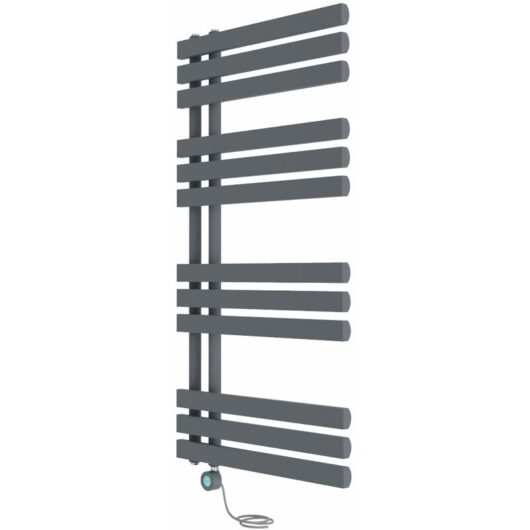 Electric Bathroom Prefilled D-shape Heated Towel Rail Radiator Thermostatic Heating Rads 1200x600mm Sand Grey