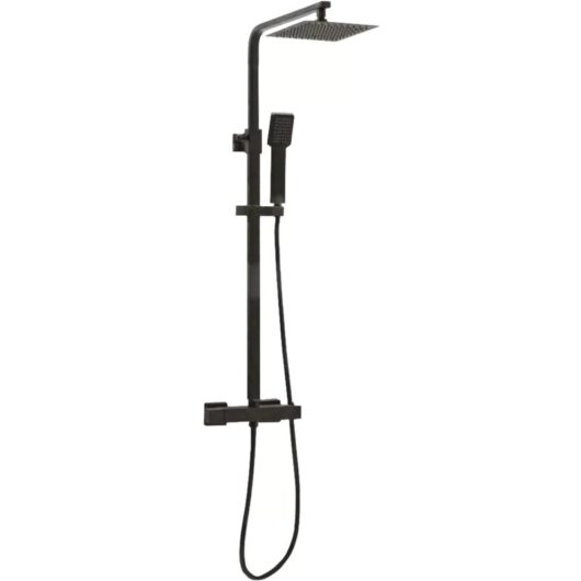 Lyla Matt Black Square Thermostatic Bathroom Bar Mixer Valve Shower Set