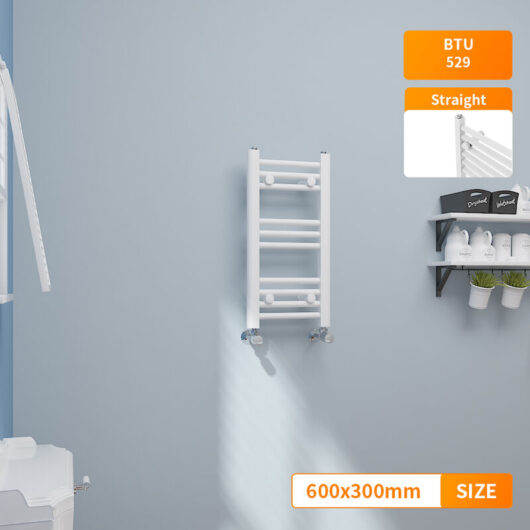 NRG - 600x300mm Modern Straight Heated Towel Rail Designer Bathroom Radiator White