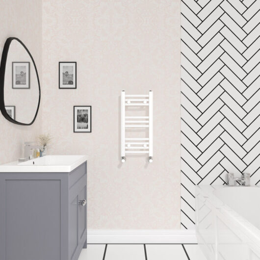 NRG - Designer Curved Heated Towel Rail Radiator Bathroom Ladder Warmer Rads 600x300mm White
