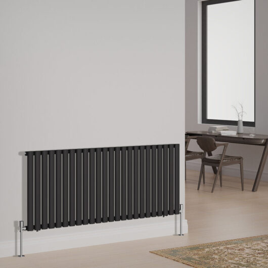 Oval Column Designer Radiator Central Heating Rads Horizontal Single 600x1416mm Black