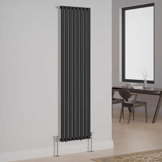 Oval Column Designer Radiator Central Heating Rads Vertical Single 1800x472mm Black