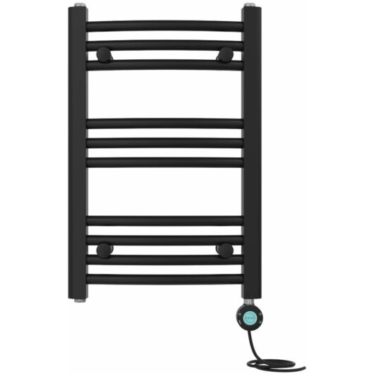 Prefilled Electric Heated Towel Rail Radiator Curved Thermo Smart WiFi 600x400mm Black