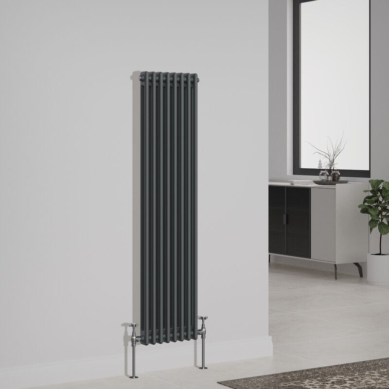 Traditional Cast Iron Style Radiator Anthracite Central Heating Rads Vertical 2 Column 1500x380mm