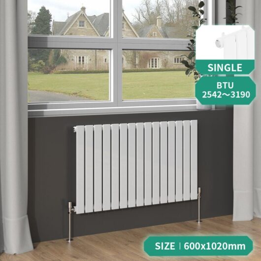 White Radiator Designer Flat Panel Column Bathroom Central Heating Horizontal 600x1020mm Single