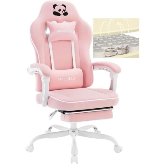 Woltu - Racing Style Gaming Chair with Reclining Function Footrest Pink