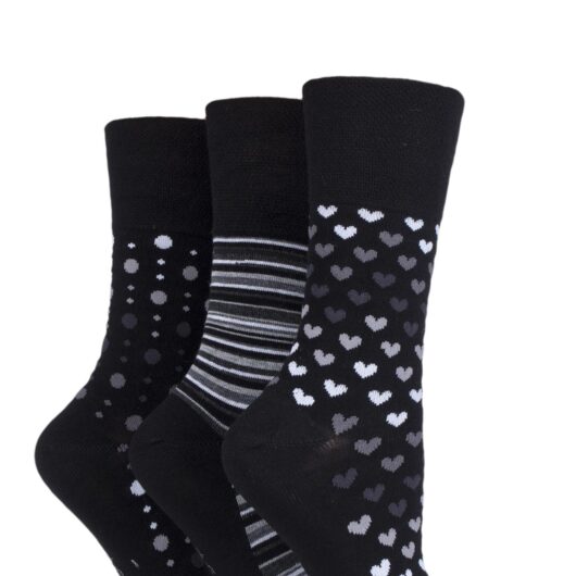 Women's 3 Pair Gentle Grip Patterned Bamboo Socks Mono 4-8 Ladies