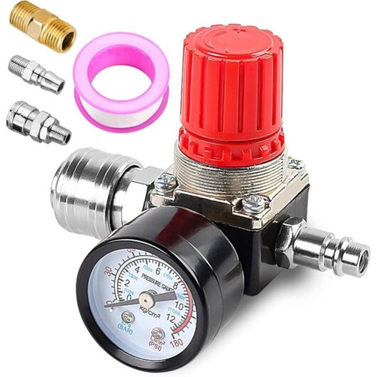 Aiperq - 1/4' Pressure Reducer, 3 Holes Pressure Regulator Switch Valve with Gauge, 175 psi Pressure Regulating Valve for Air Compressor, Air