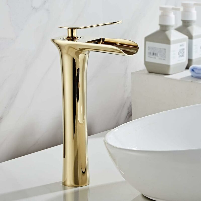 Basin mixer high waterfall tap for sink gold
