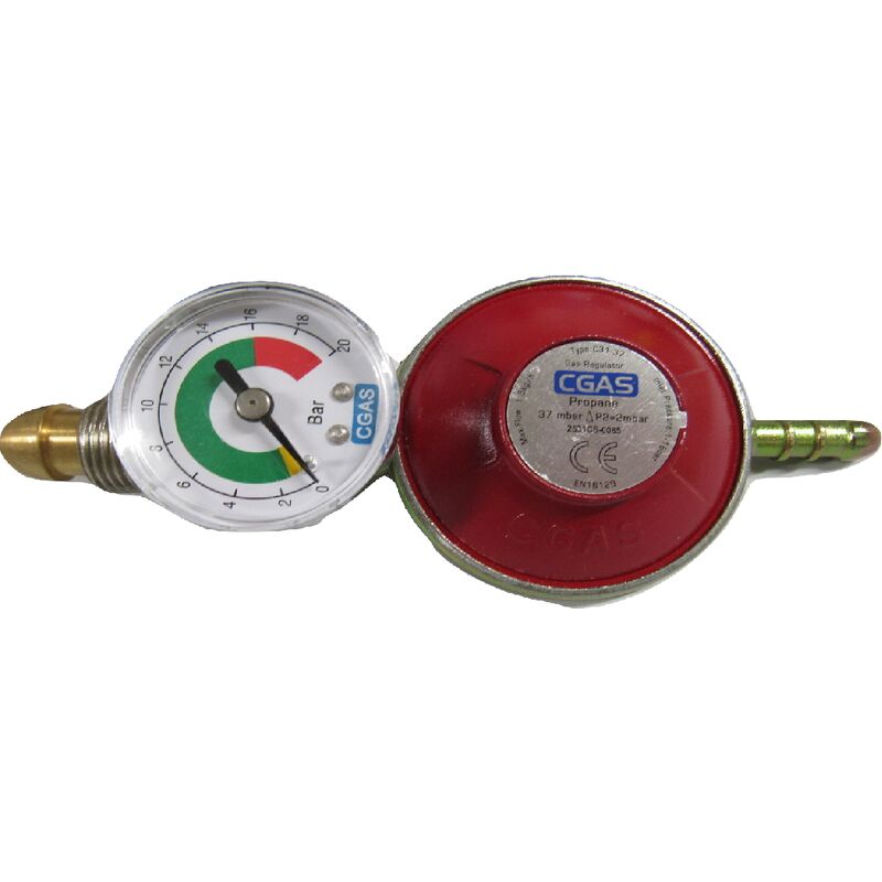 Propane Regulator with G7 Nut Inlet & Gauge - Calor Gas Hand Wheel bbq