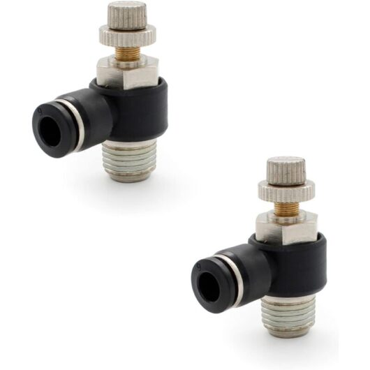 Tinor - 2Pcs 6mm Pneumatic Fittings, 1/4' Air Flow Regulator, with Push-in Connection and External Thread Quick Valve Connector, for Pneumatic