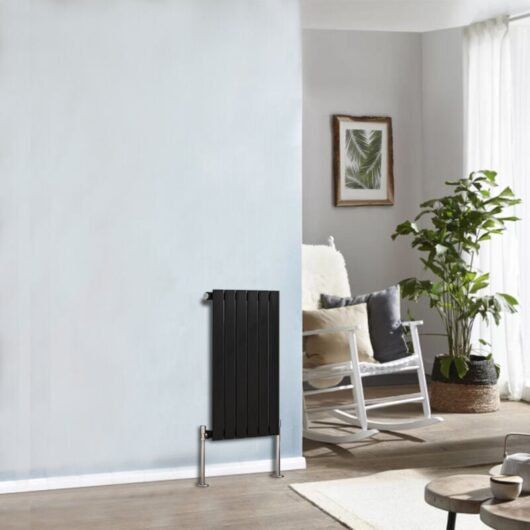 Flat Panel Radiator Designer Column Bathroom Central Heating Black Single 600x408mm - NRG