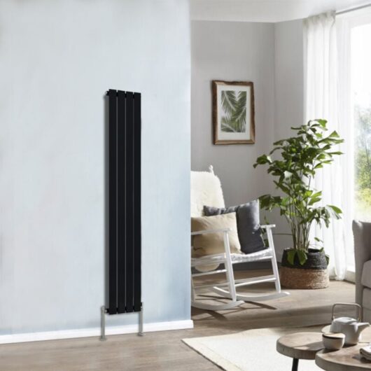 NRG Flat Panel Radiator Designer Column Bathroom Central Heating Black Single 1600x272mm