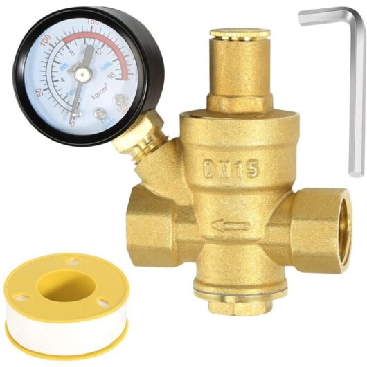 DN15 1/2 Inch Water Pressure Reducer With Water Pressure Gauge, Made of 100% High Hardness Brass, Water Pressure Reducer Pressure Limiter Watering