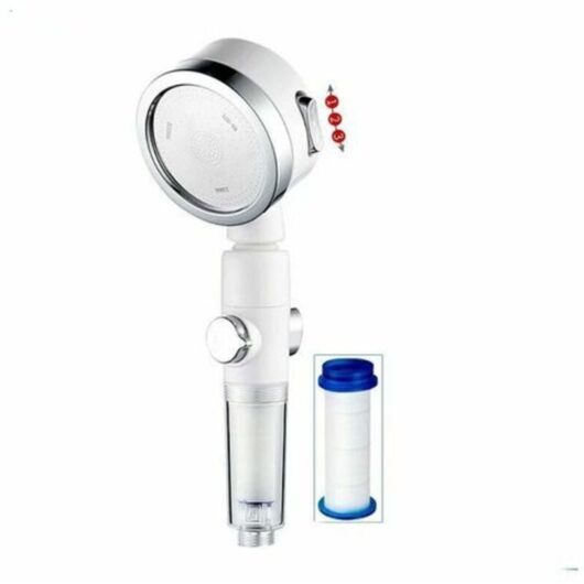 Shower head, pressurized shower, handheld shower head (white shower head (transparent handle) + filter element)