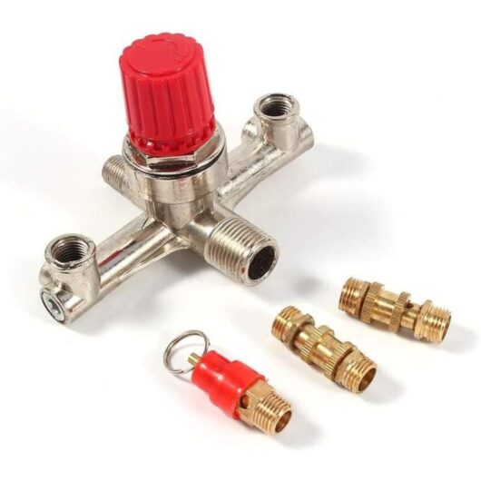 Air Compressor Accessory, Alloy Air Compressor Double Outlet Tube Pressure Regulating Valve Accessories with Small Air Compressor Bracket