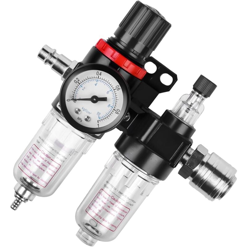 Compressed air reducer: 1/4' water separator Compressed air pressure reducer with quick couplings and pressure gauge, air filter, compressed air