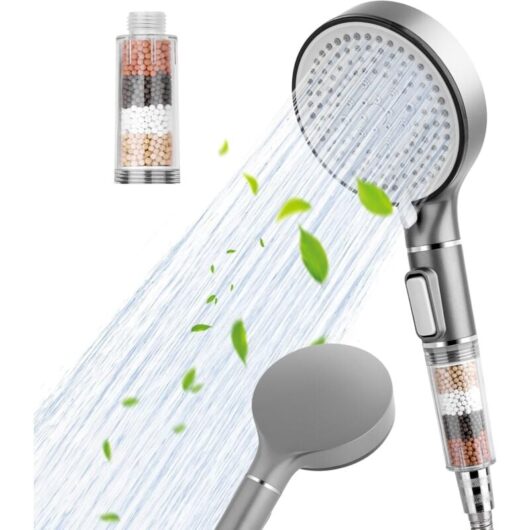 Csparkv - High Pressure Shower Head with Hard Water Filter with 5 Modes, Universal Powerful Flow Shower Head with Filter Beads for Low Pressure Hard