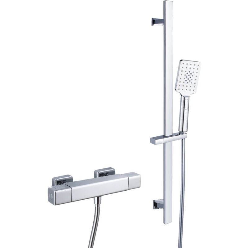 Rak Ceramics - rak Cool Touch Square Thermostatic Bar Shower Valve with Slider Rail Kit 700mm Height - Chrome