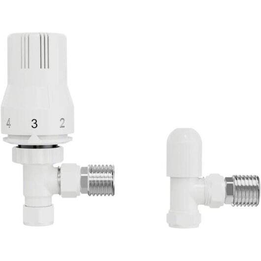 White Angled Thermostatic Radiator Valves 15mm - Warmehaus