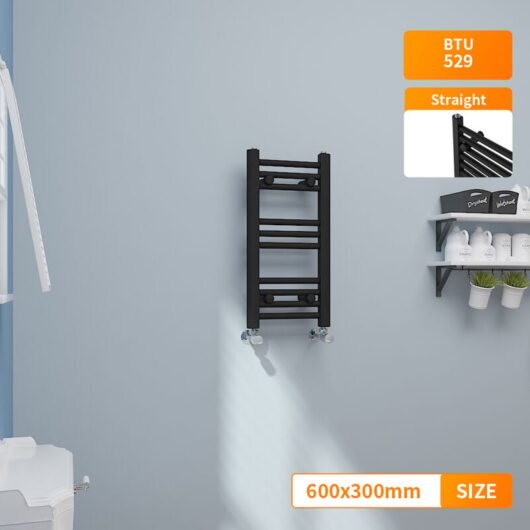 600x300mm Modern Straight Heated Towel Rail Designer Bathroom Radiator Black