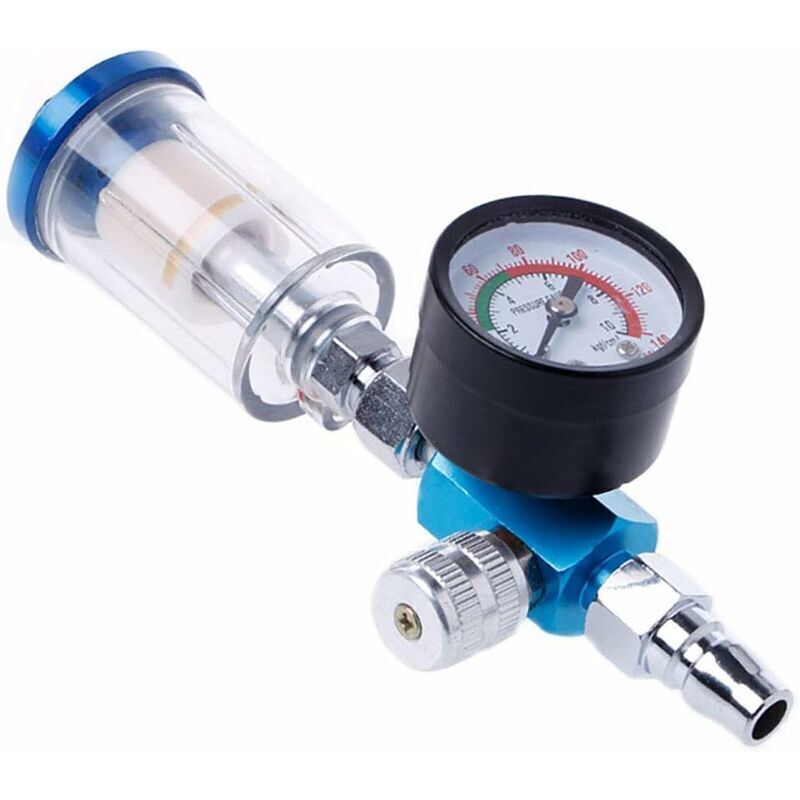 Pneumatic Spray Gun Regulator, 1/4" Pressure Gauge with Built-in Water Separator, Air Filter Separator, Combination Tool Set for Pressure Gauges on