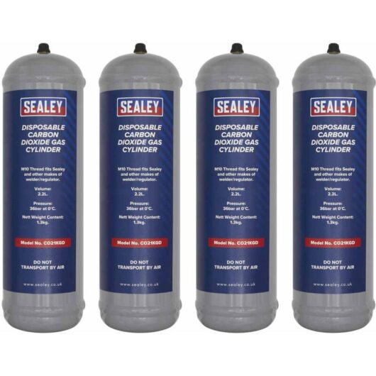 Sealey - CO21KGD4 Disposable Carbon Dioxide Gas Cylinder 1.3kg - Pack of 4