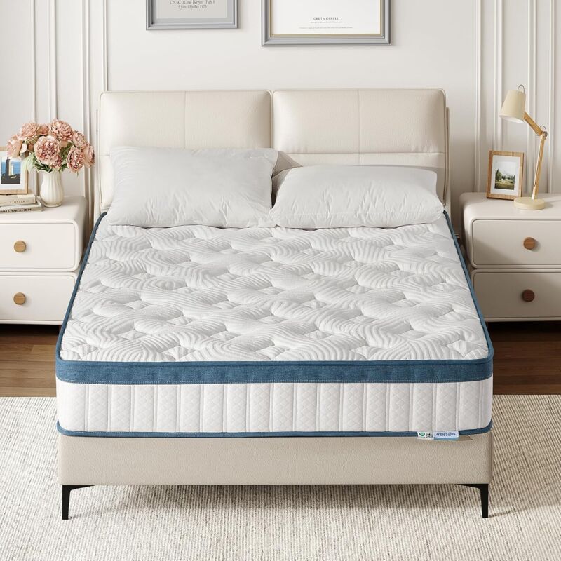 Tribesigns Hybrid Memory Foam & Spring Mattress, 7 Zone Orthopedic Support - Medium Firm - Motion Isolation (Single)