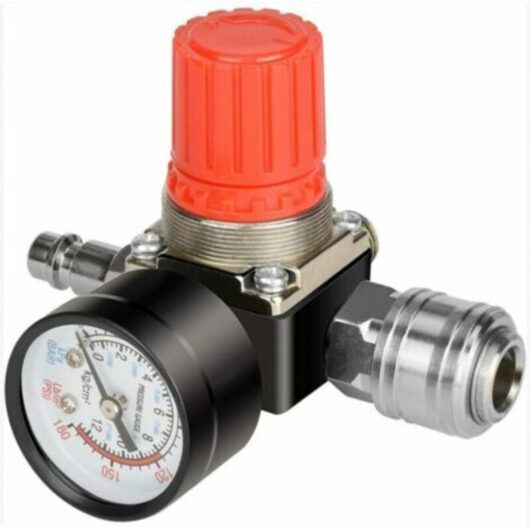 1-Piece Compressed Air Pressure Reducer, 1/4 Pressure Reducer, 4-Hole Pressure Regulator with Pressure Gauge, Compressor