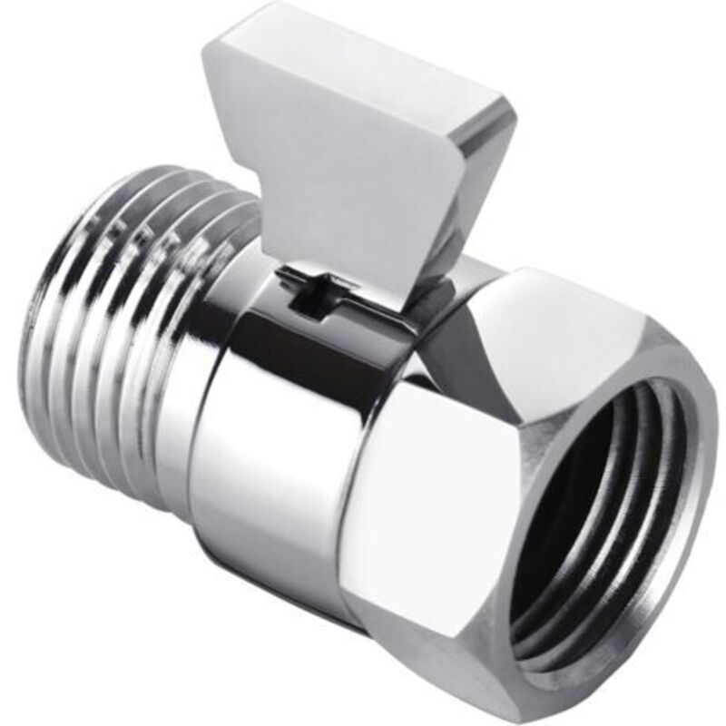 (Chrome) Water Flow Control Valve, Brushed Nickel Shut-Off Valve for Hand Shower, Adjustable Water Pressure Shut-Off Valve, Standard Brass G1/2