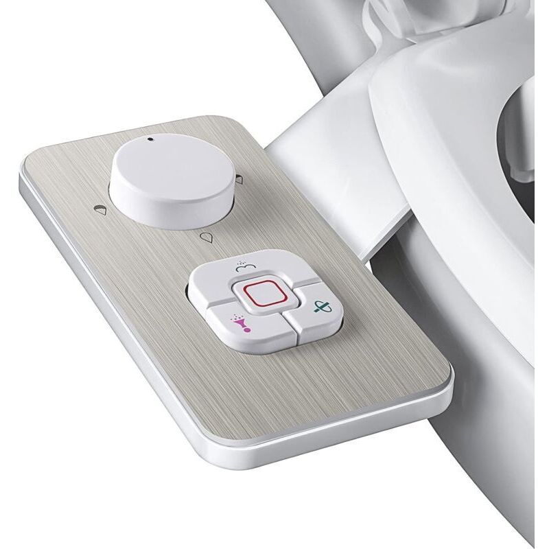 Non-electric bidet sprayer with dual retractable self-cleaning nozzles - Front and rear cleaning - Adjustable push button for cold water, chrome