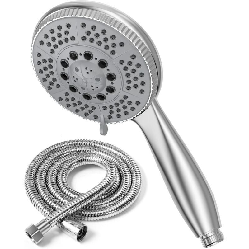 Shower head + 1.5m flexible steel shower tube, 5-function high-pressure multi-function shower jet, chrome-plated ABS anti-spray