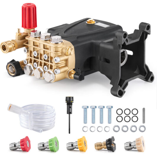 VEVOR Pressure Washer Pump, 1" Shaft Horizontal Triplex Plunger, 4000 PSI, 4.0GPM, Replacement Power Washer Pumps Kit with 5 Nozzles, Compatible with