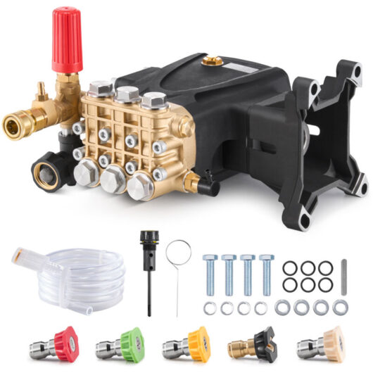 VEVOR Pressure Washer Pump, 1" Shaft Horizontal Triplex Plunger, 4200 PSI, 4.2GPM, Replacement Power Washer Pumps Kit with 5 Nozzles, Compatible with