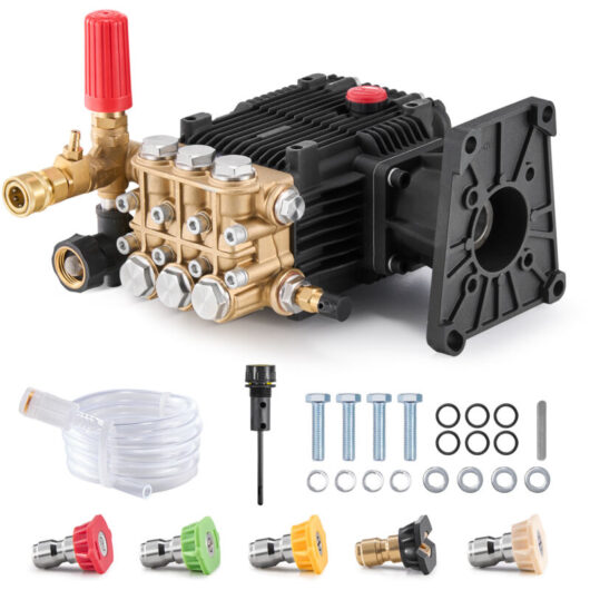 VEVOR Pressure Washer Pump, 1" Shaft Horizontal Triplex Plunger, 4300 PSI, 4.4GPM, Replacement Power Washer Pumps Kit with 5 Nozzles, Compatible with