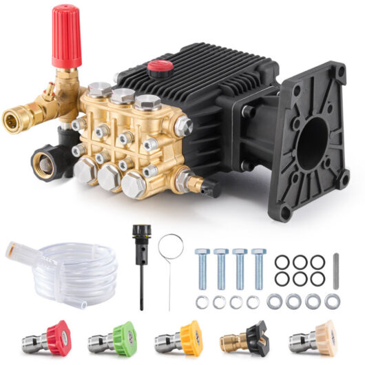 VEVOR Pressure Washer Pump, 1" Shaft Horizontal Triplex Plunger, 4400 PSI, 4.4GPM, Replacement Power Washer Pumps Kit with 5 Nozzles, Compatible with