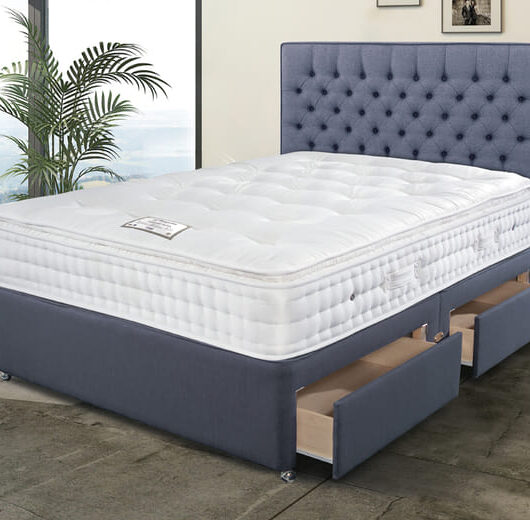 Sleepeezee Opulent Wool Pillow Top Mattress + Premium Divan Bed, Carbon, 4 Drawer, Double
